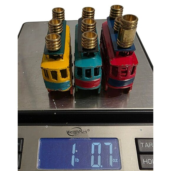 Vintage Kids Menorah Street Cars Train Hanukkah Judaica Trolley Cast Iron Brass - Picture 12 of 12